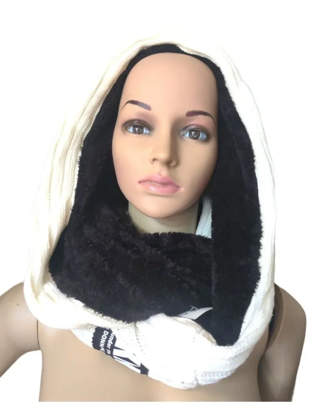 KNY Fleece-Lined Knit Infinity Scarf, Cream